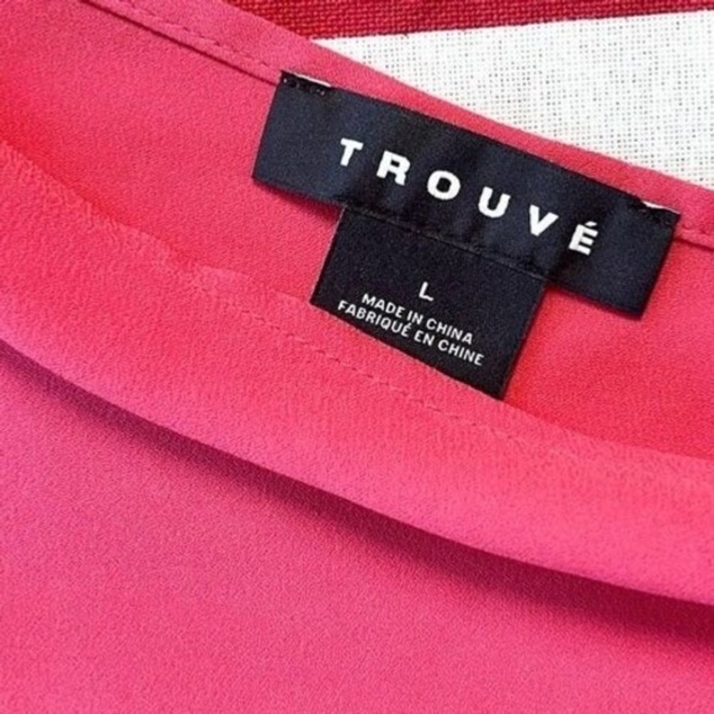 TROUVE Womens (L) Blouse Anthro Pink Deep V-neck V-Back Minimalist Bright Flowy - Picture 4 of 6
